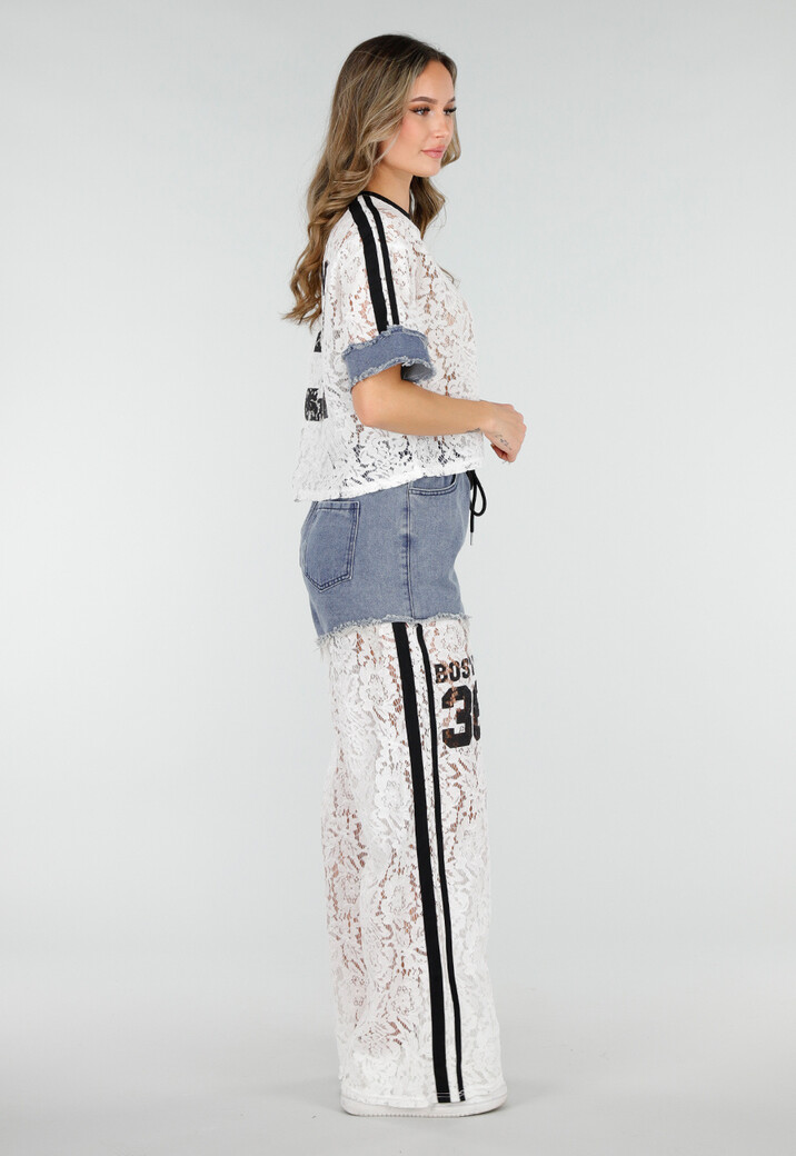 Witte Two Piece Set met Kant en Denim