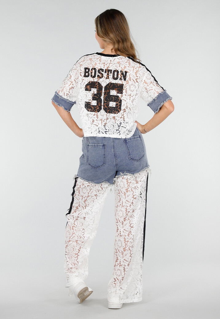 Witte Two Piece Set met Kant en Denim