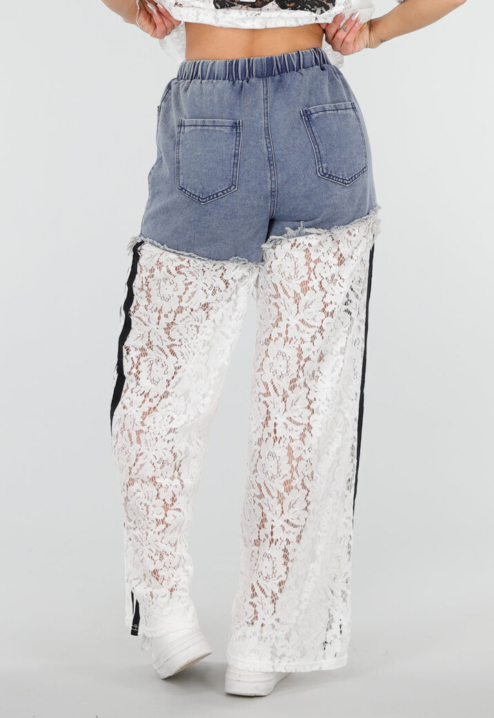 Witte Two Piece Set met Kant en Denim