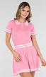 Roze Stretch Set met Polo Top en Plissé Rok