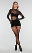 Zwarte Mesh Bodystocking met Stretch en Open Rug