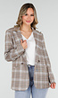 Beige Geruite Blazer met Schoudervullingen