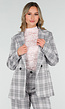 Grijs Roze Geruite Blazer met Schoudervullingen