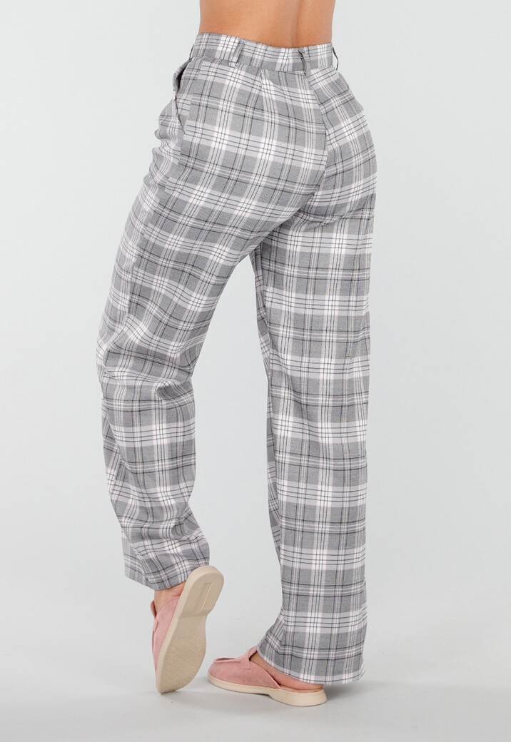 Grijs Roze Geruite Pantalon Straight Leg