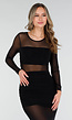 Zwarte Mesh Jurk met Lange Mouwen en Stretch