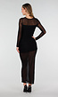 Zwarte Mesh Jurk met Lange Mouwen en Stretch