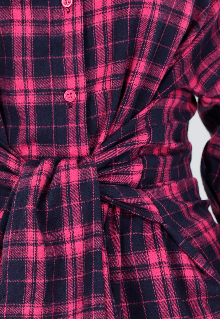 Roze Geruite Blouse Jurk met Tailleband