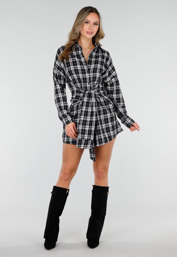 Zwart Witte Geruite Blouse Jurk