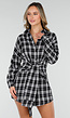 Zwart Witte Geruite Blouse Jurk met Strikmouwen