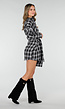 Zwart Witte Geruite Blouse Jurk met Strikmouwen