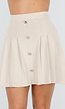 Beige Geplooide Rok met Sierknopen en Stretch