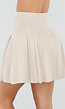 Beige Geplooide Rok met Sierknopen en Stretch