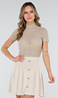 Beige Gehaakte Top met Korte Mouwen