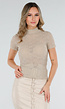 Beige Gehaakte Top met Korte Mouwen en Col