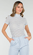Lichtblauwe Gehaakte Stretch Top met Col en Korte Mouwen