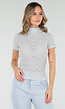 Lichtblauwe Gehaakte Stretch Top met Col en Korte Mouwen