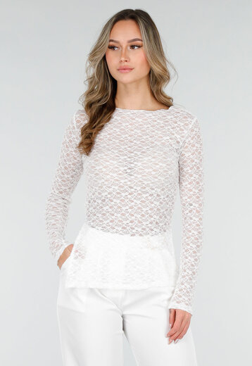 Witte Kanten Stretch Top met Splitten