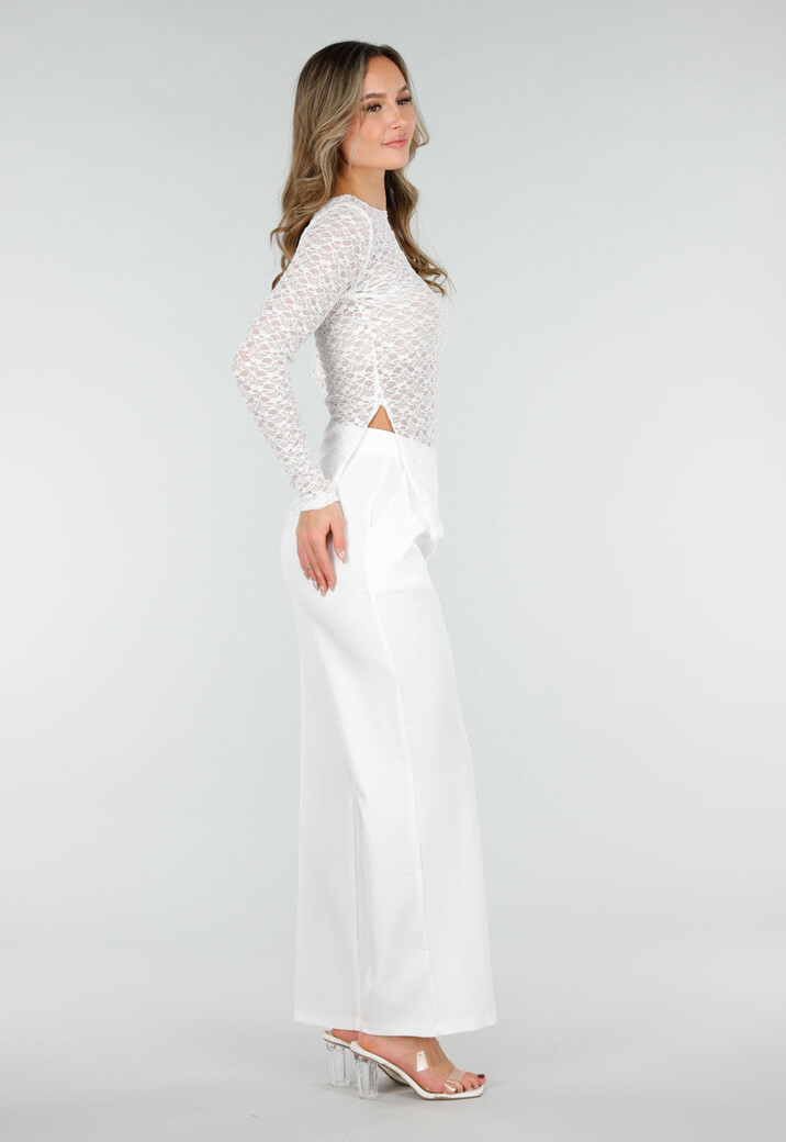 Witte Kanten Top met Splitten