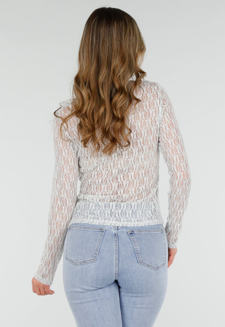 Mintgroene Kanten Top met Ruches en Lange Mouwen