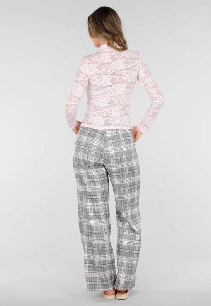 Roze Kanten Top met Lange Mouwen en Stretch