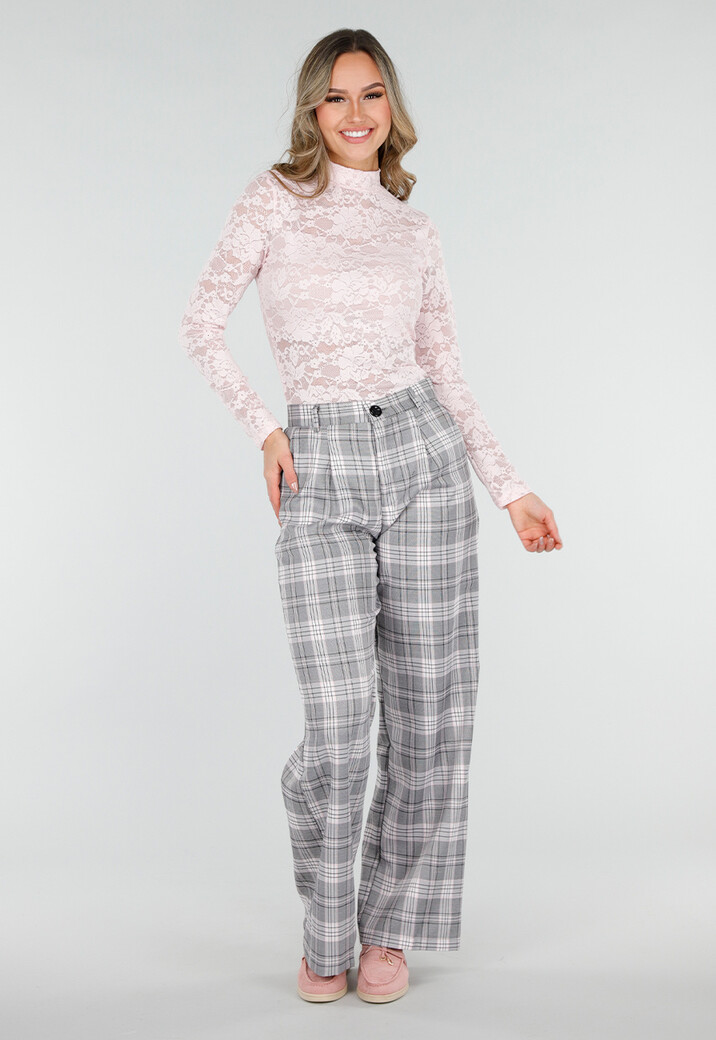 Roze Kanten Top met Lange Mouwen en Stretch