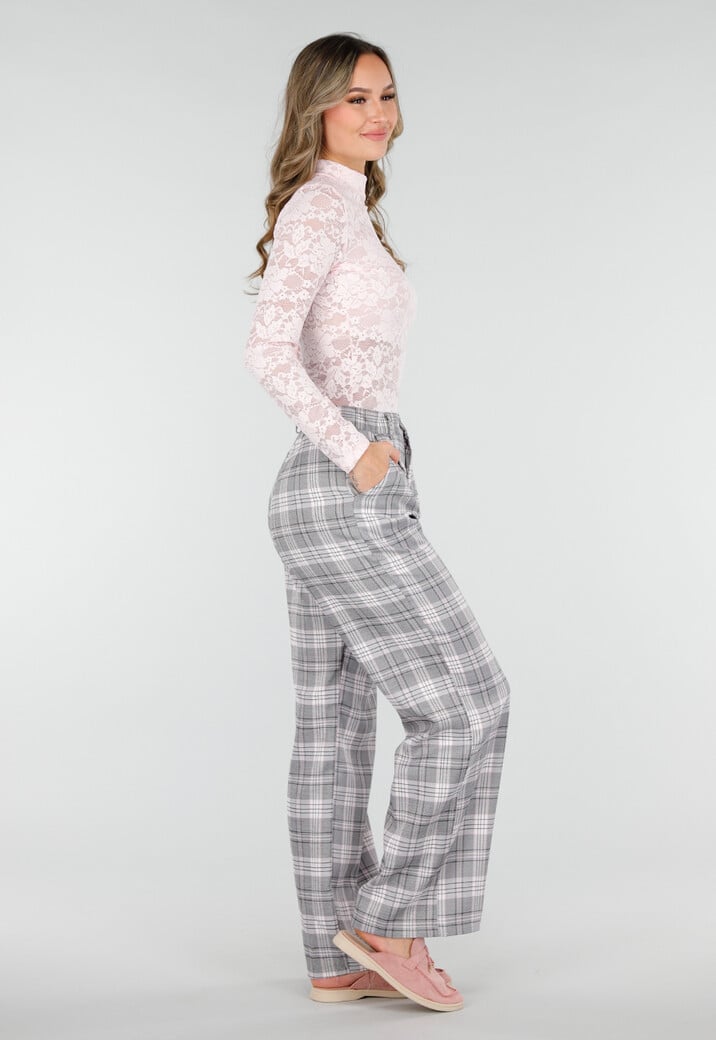 Roze Kanten Top met Lange Mouwen en Stretch