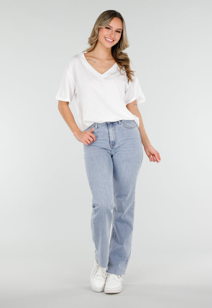 Wit Basic T-Shirt met V-Hals