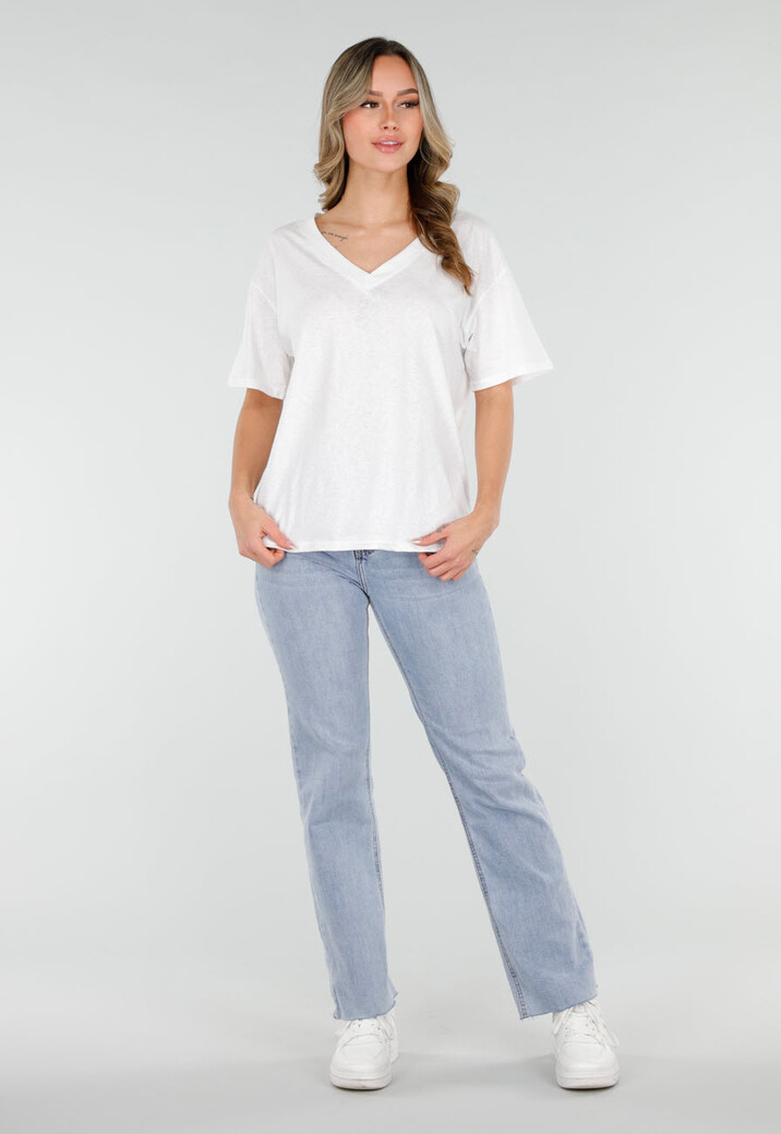 Wit Basic T-Shirt met V-Hals