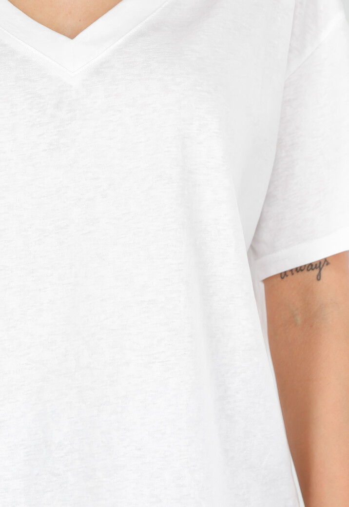 Wit Basic T-Shirt met V-Hals