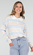 Beige met Blauw Gestreepte Polo Trui