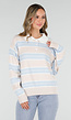 Beige met Blauw Gestreepte Polo Trui