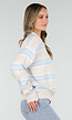 Beige met Blauw Gestreepte Polo Trui