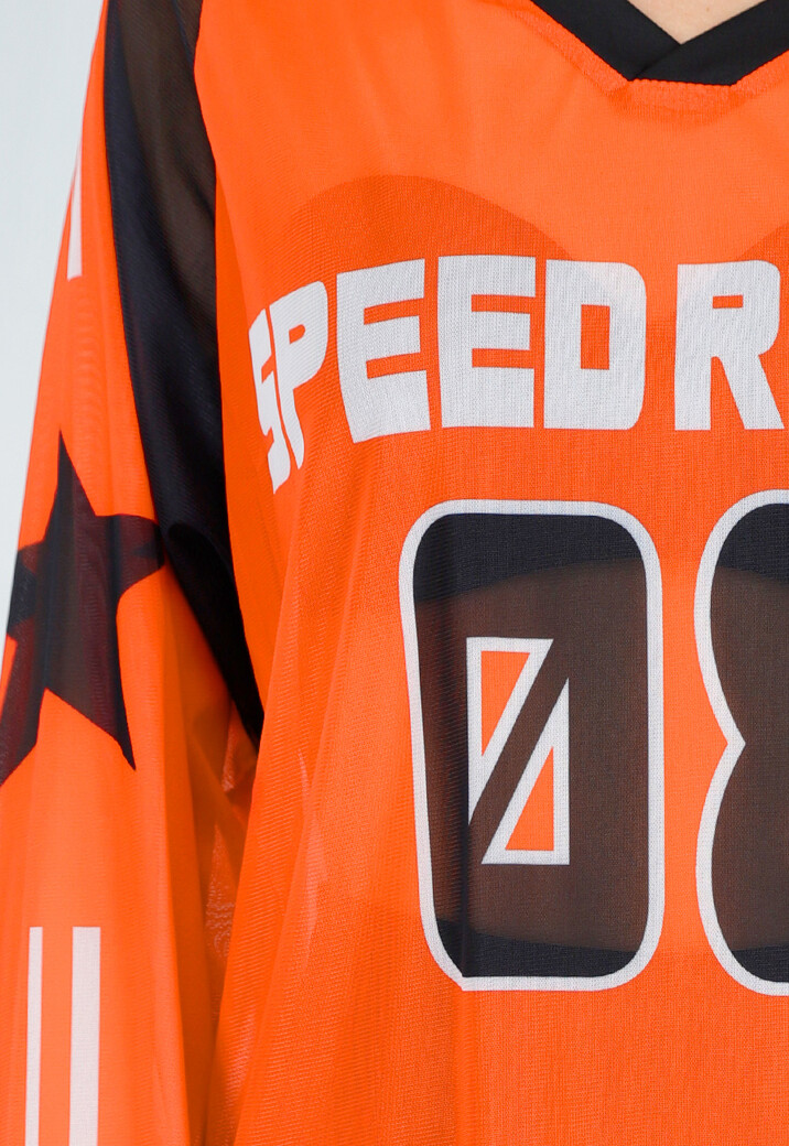 Oranje Mesh Jersey Top met Lange Mouwen