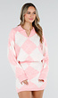 Roze Gebreide Ruitpatroon Set met Trui en Rok