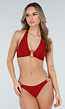 Bordeauxrode Bikini met Halter Top en Wikkelrokje