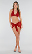 Bordeauxrode Bikini met Halter Top en Wikkelrokje