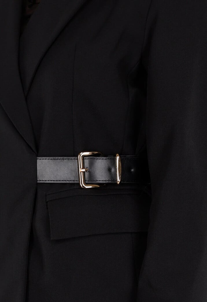 Zwarte Blazer met Goudkleurige Gesp Ceintuur