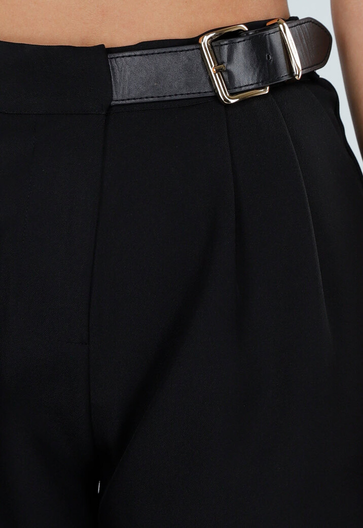 Zwarte Pantalon met Goudkleurige Gesp