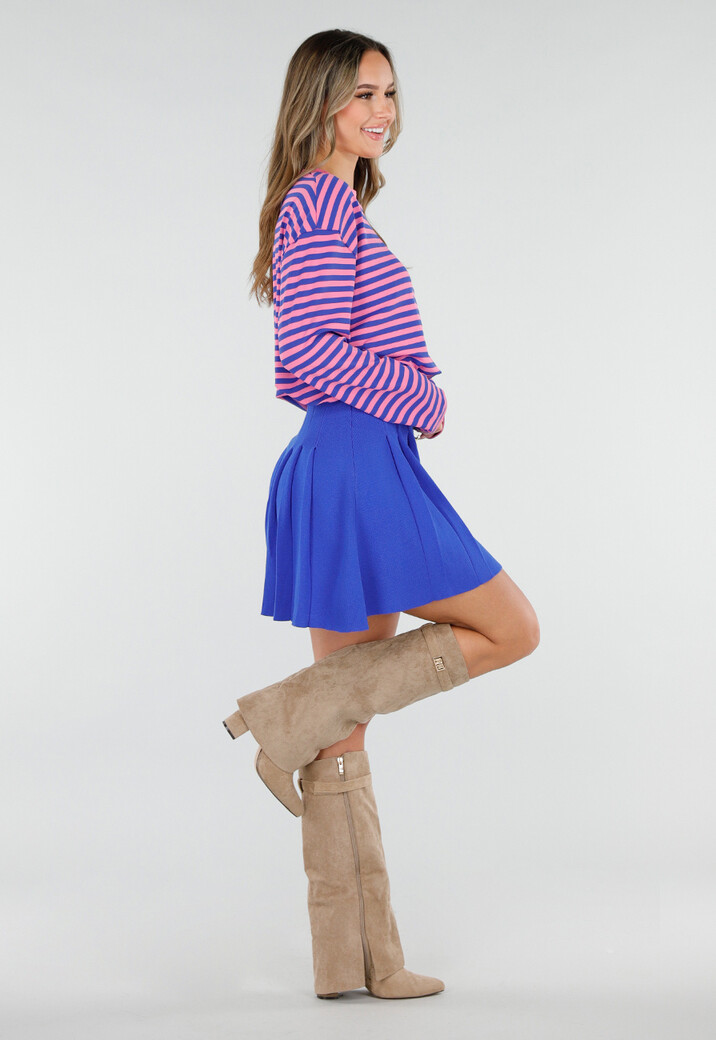 Kobalt Blauwe Plooirok met Knopen en Stretch