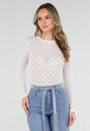 Witte Mesh Body met Lange Mouwen