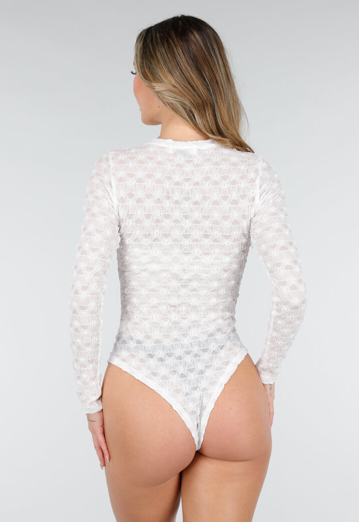 Witte Mesh Body met Lange Mouwen