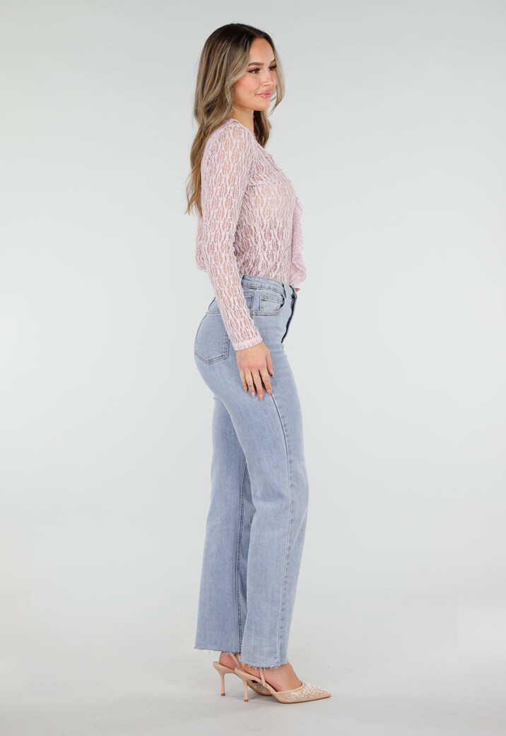 Lichtroze Kanten Top met Ruches en Stretch