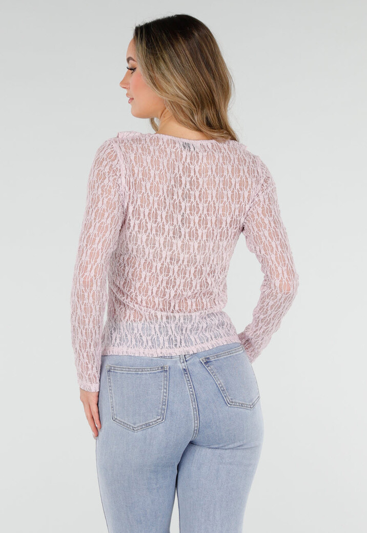 Lichtroze Kanten Top met Ruches en Stretch