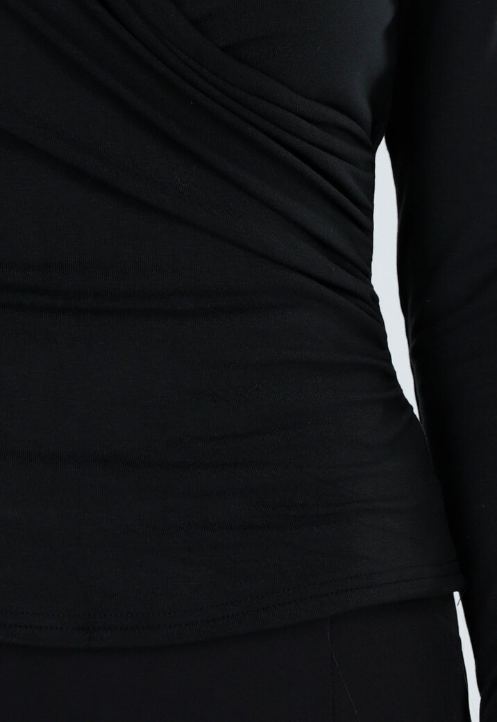 Zwarte Overslag Top met Lange Mouwen en Stretch