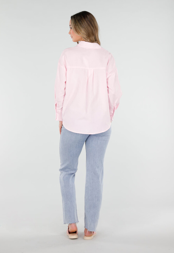 Lichtroze Katoenen Blouse met Knoopsluiting