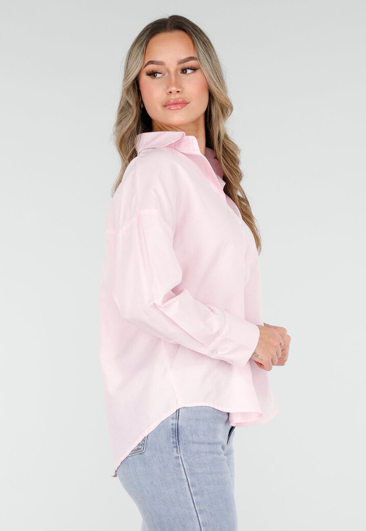 Lichtroze Katoenen Blouse met Knoopsluiting