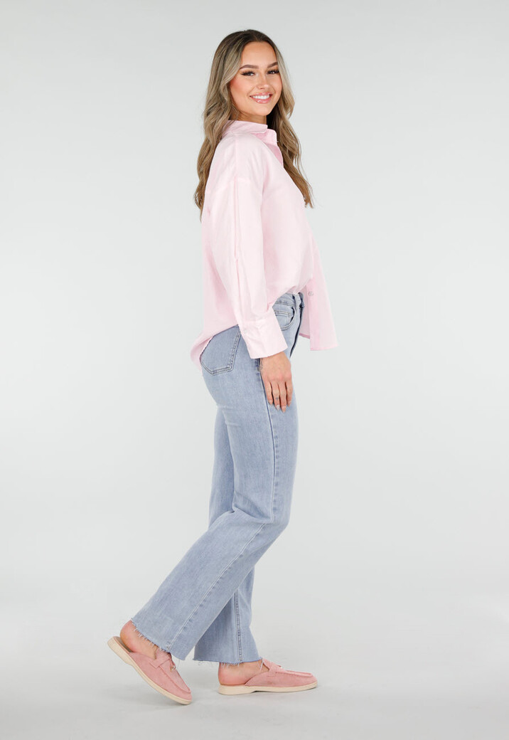 Lichtroze Katoenen Blouse met Knoopsluiting