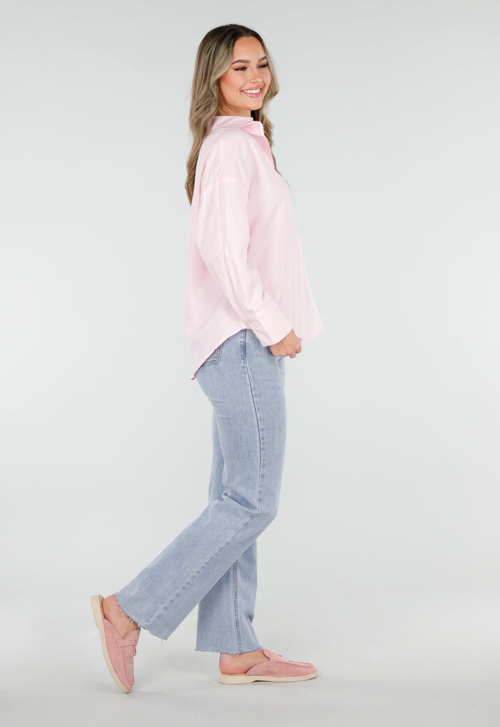 Lichtroze Katoenen Blouse met Knoopsluiting