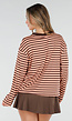 Bruin Oranje Gestreepte Top met Lange Mouwen en Stretch