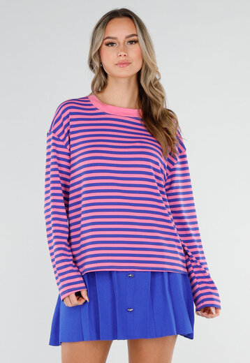 Roze en Blauwe Gestreepte Longsleeve